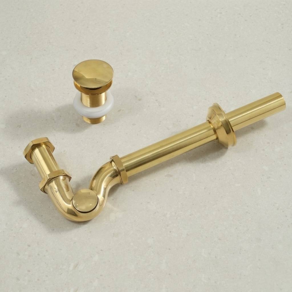 Siphon en P de 1-1/4 po avec bride haute – Laiton non verni