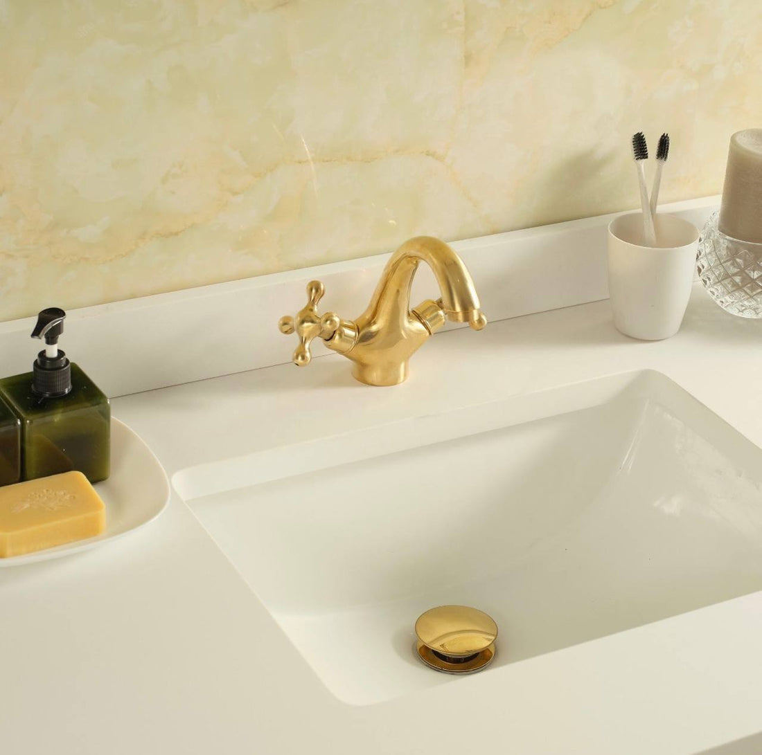 Brass Push-Up Sink Drain – No Overflow