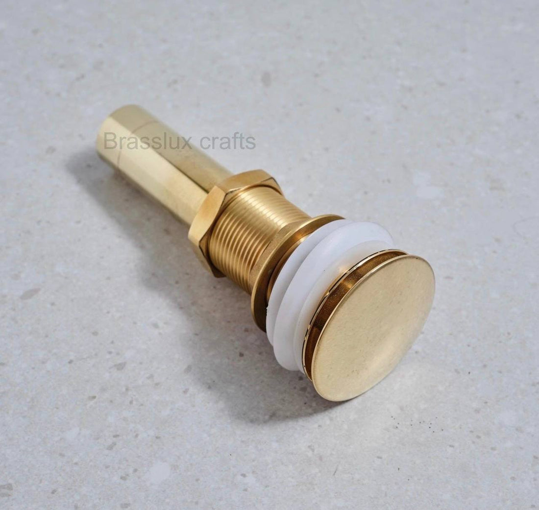 Brass Push-Up Sink Drain – No Overflow