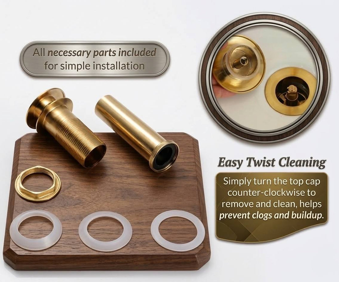 Brass Push-Up Sink Drain – No Overflow