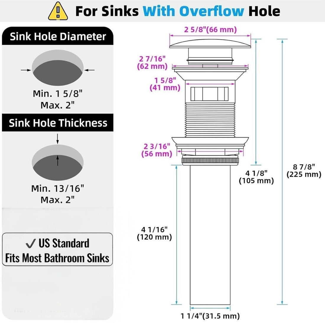 Brass Push-Up Sink Drain – With Overflow