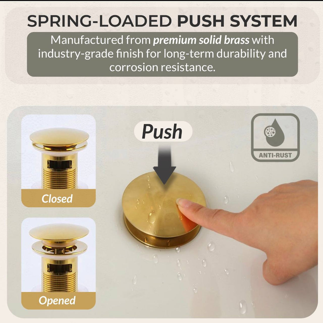 Brass Push-Up Sink Drain – With Overflow