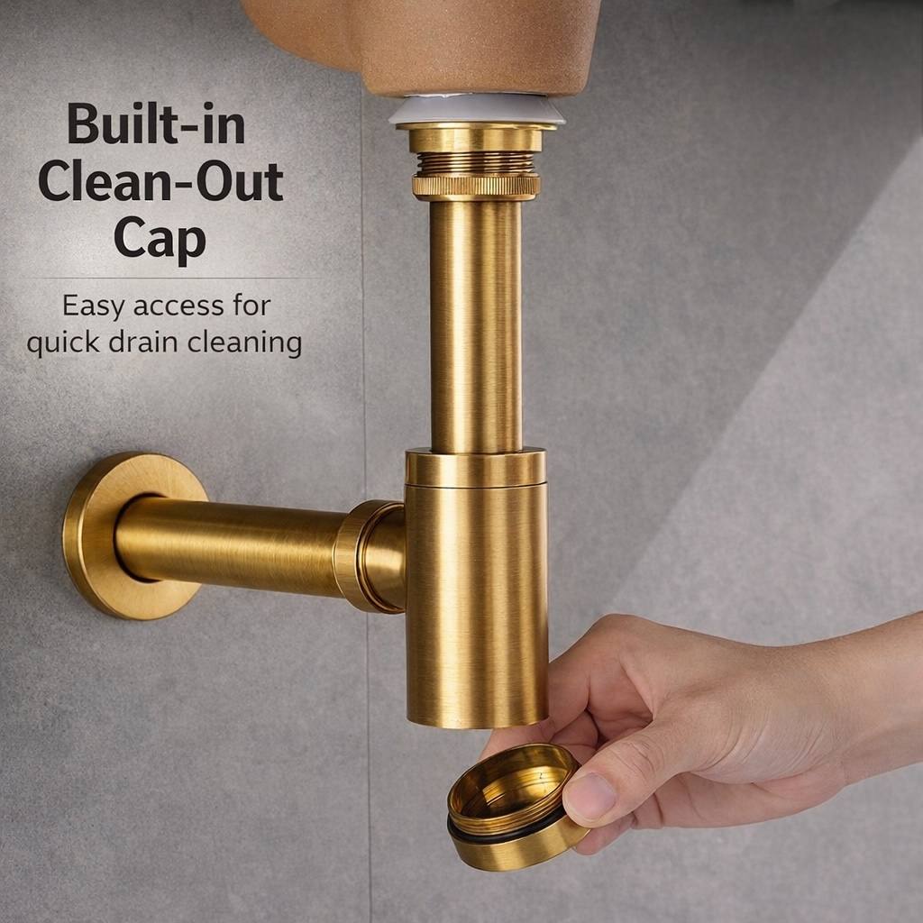 1-1/4” Round Bottle P-Trap – Unlacquered Brass