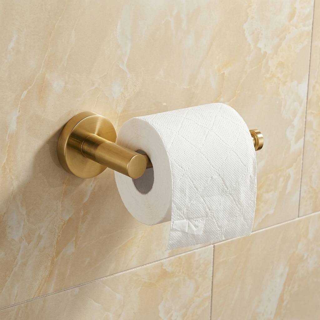 Portarrollos de papel higiénico de latón macizo sin lacar – Accesorio de baño para montaje en pared