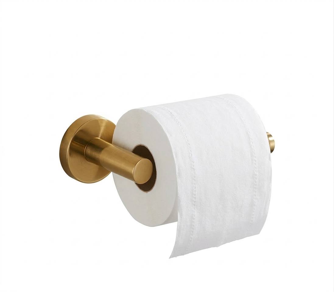 Portarrollos de papel higiénico de latón macizo sin lacar – Accesorio de baño para montaje en pared