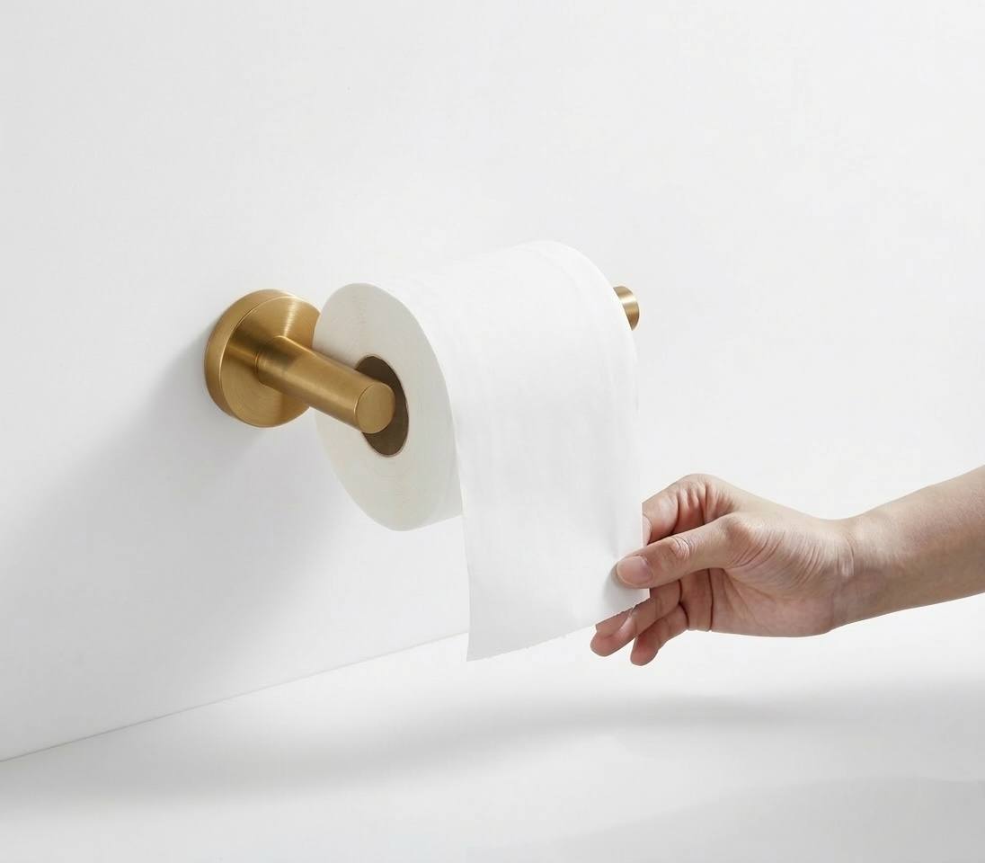 Portarrollos de papel higiénico de latón macizo sin lacar – Accesorio de baño para montaje en pared