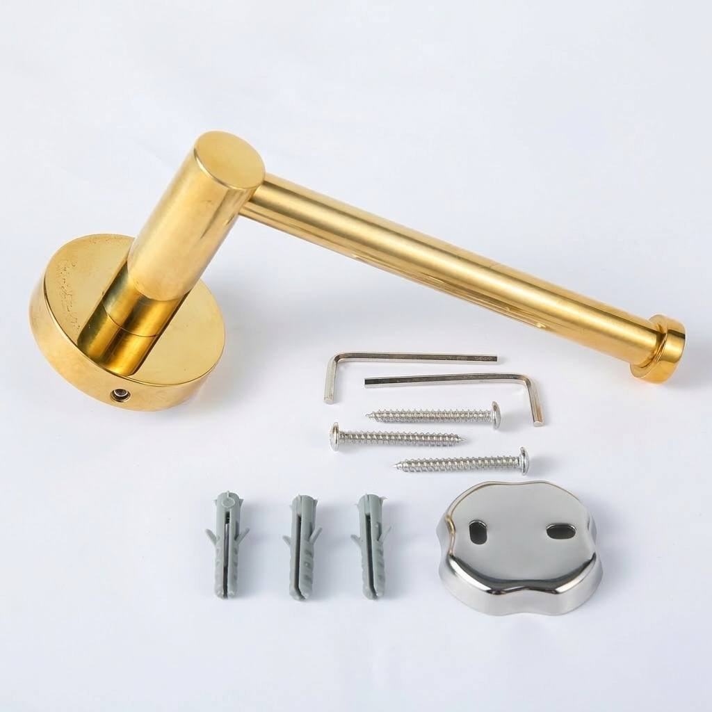 Portarrollos de papel higiénico de latón macizo sin lacar – Accesorio de baño para montaje en pared