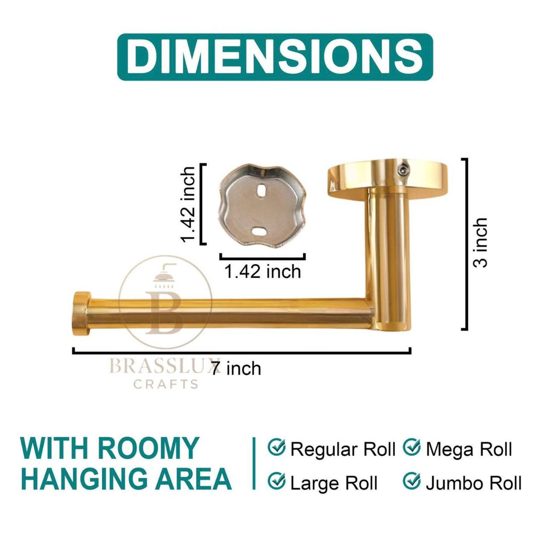 Portarrollos de papel higiénico de latón macizo sin lacar – Accesorio de baño para montaje en pared