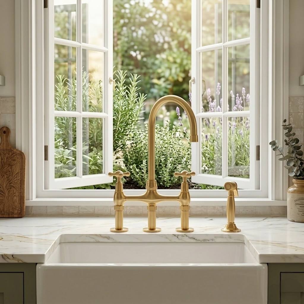 Eiffel Bridge Unlacquered Brass Kitchen Faucet