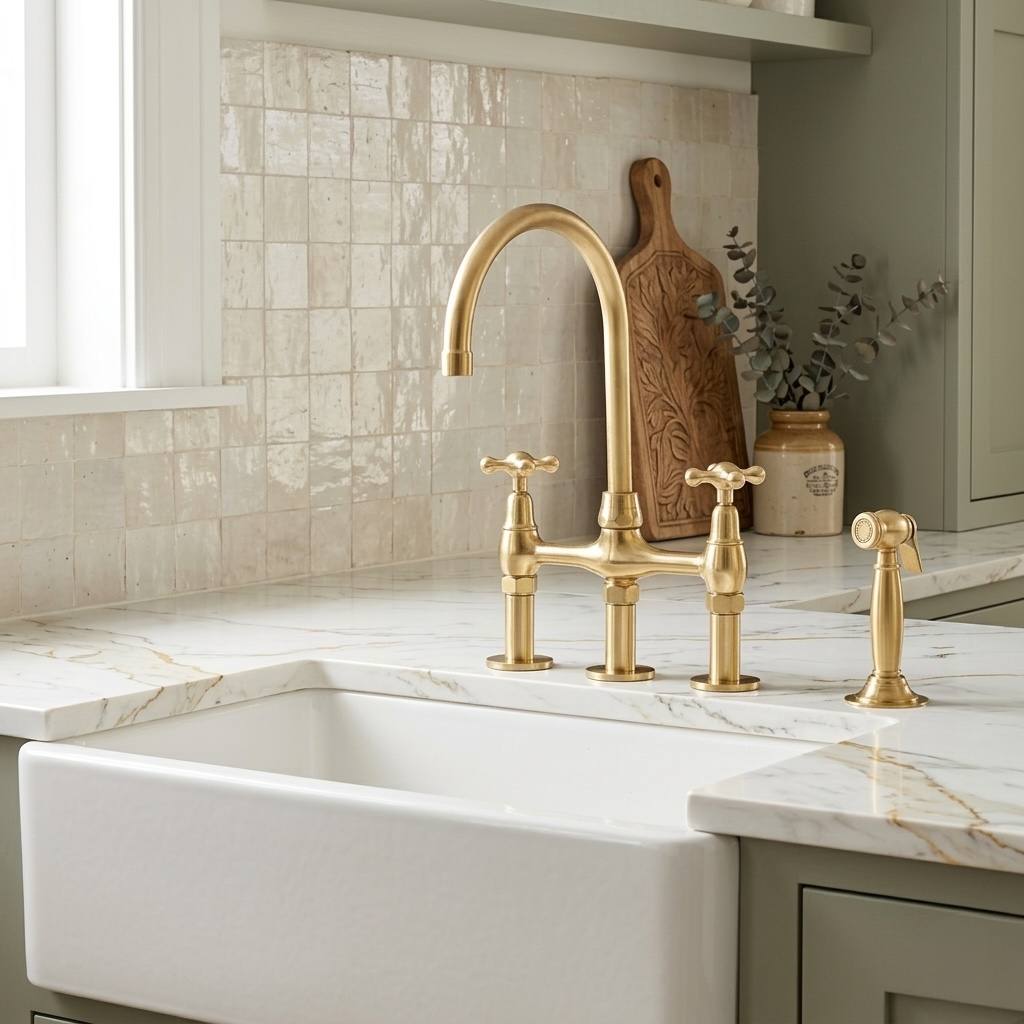 Eiffel Bridge Unlacquered Brass Kitchen Faucet