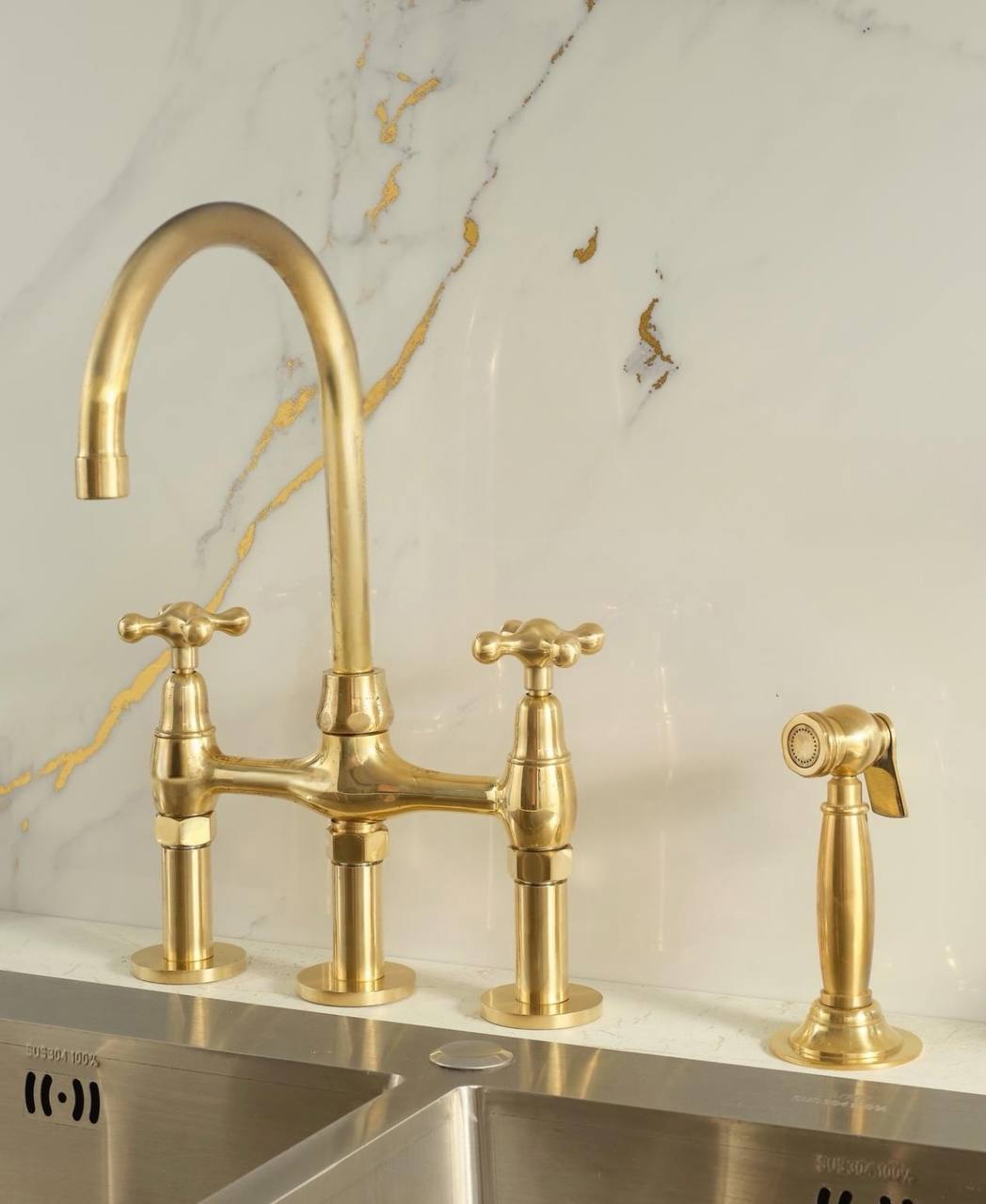 Eiffel Bridge Unlacquered Brass Kitchen Faucet