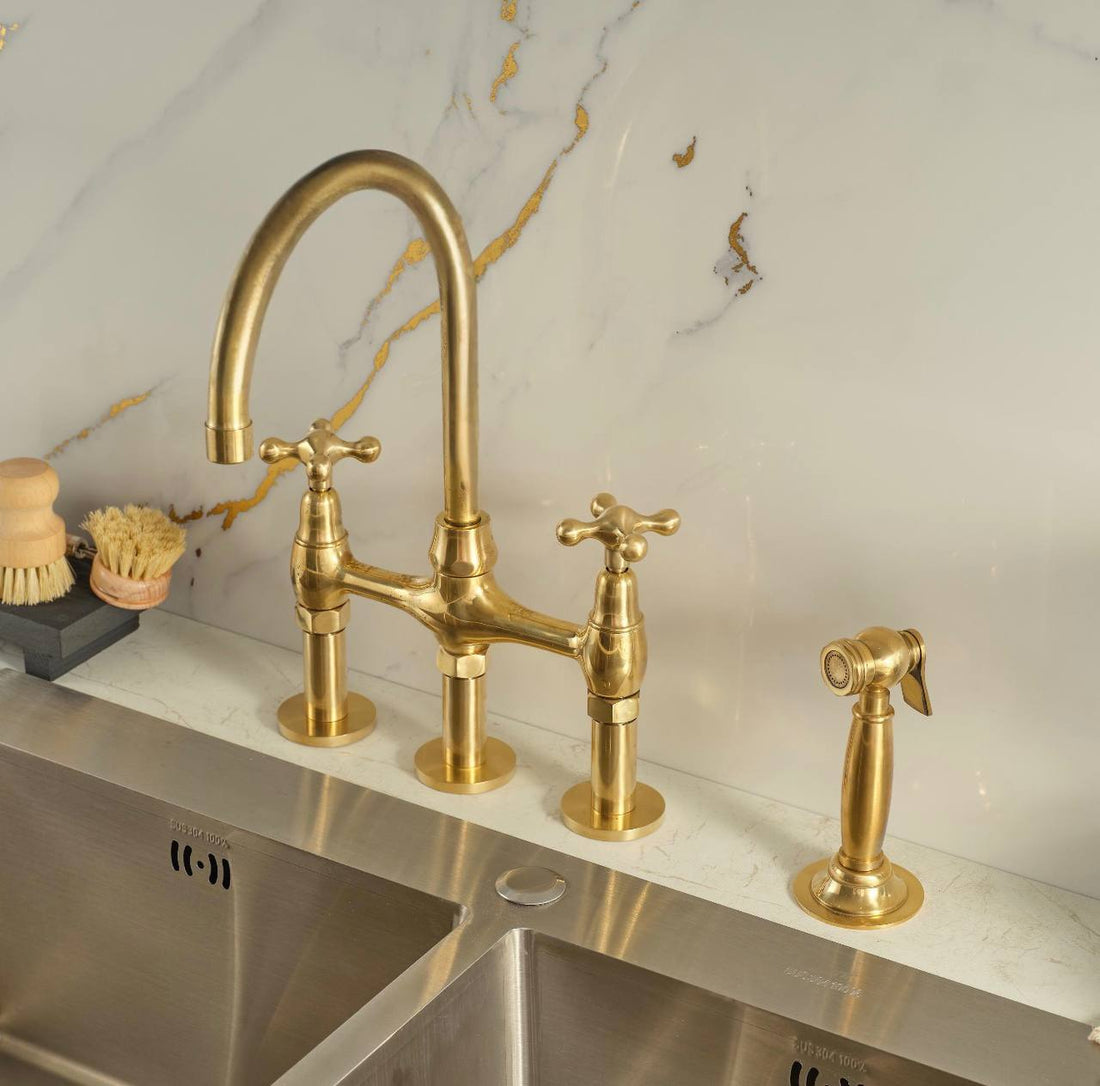 Eiffel Bridge Unlacquered Brass Kitchen Faucet