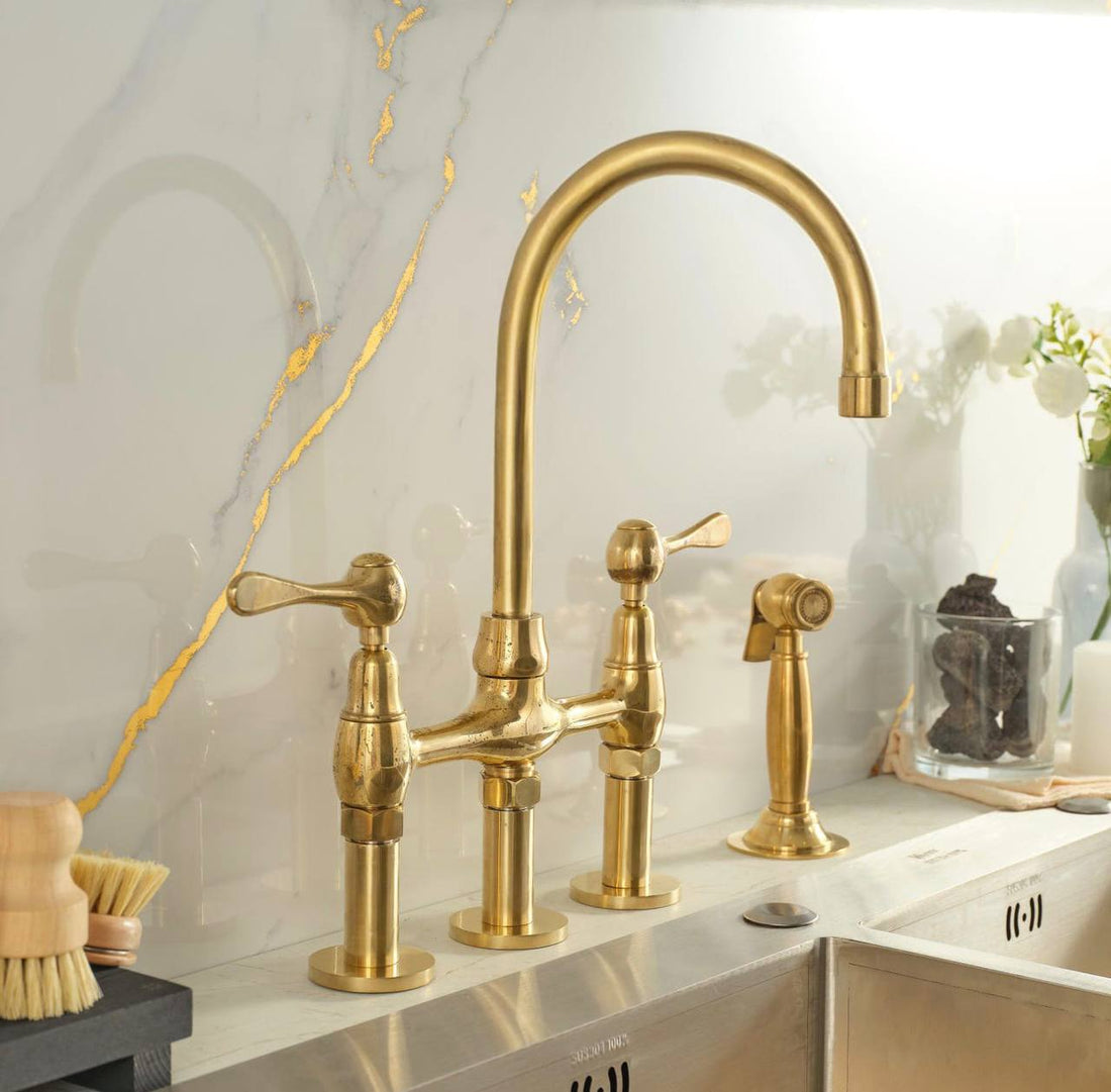 Eiffel Bridge Unlacquered Brass Kitchen Faucet