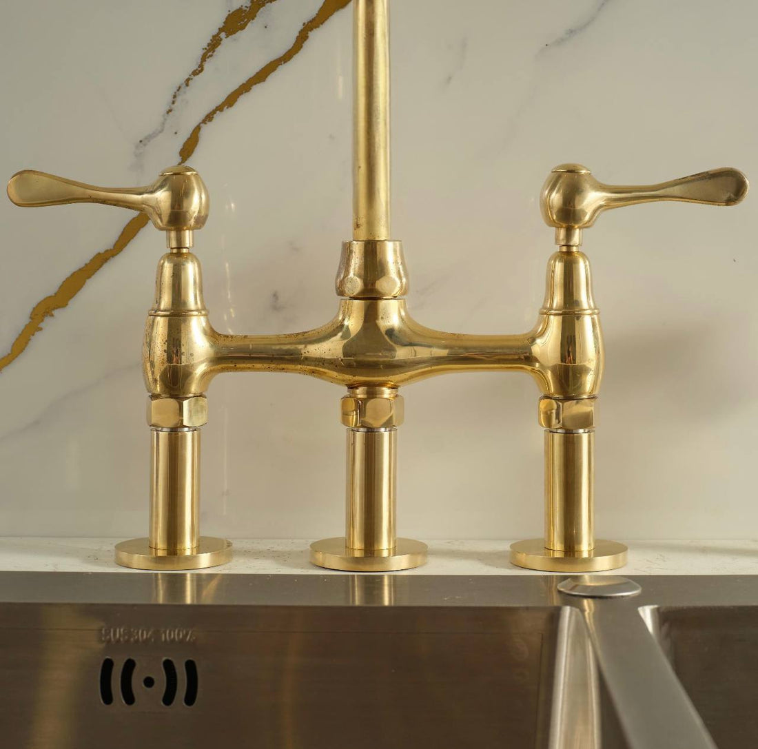 Eiffel Bridge Unlacquered Brass Kitchen Faucet