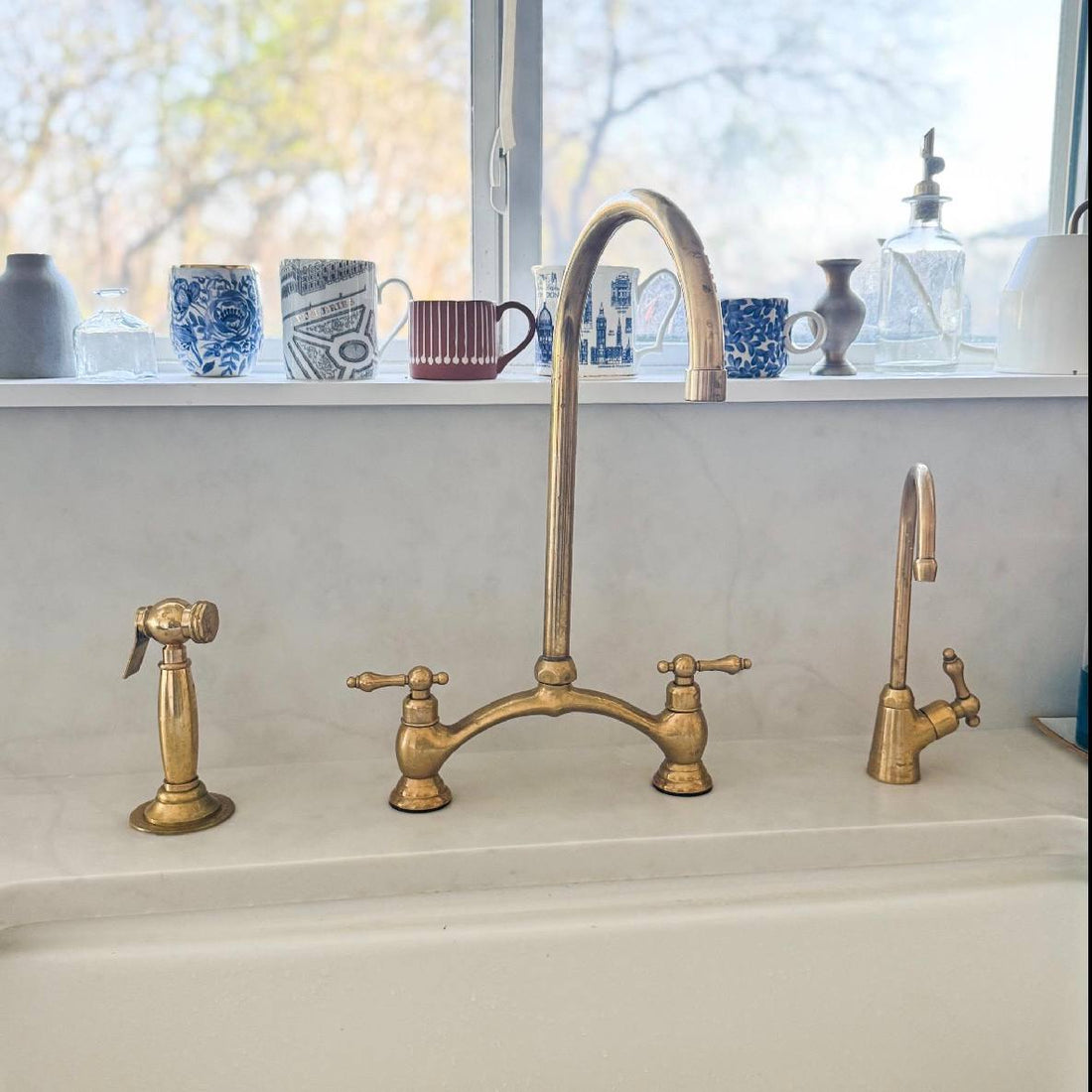 Victorian Bridge Unlacquered Brass Kitchen Faucet