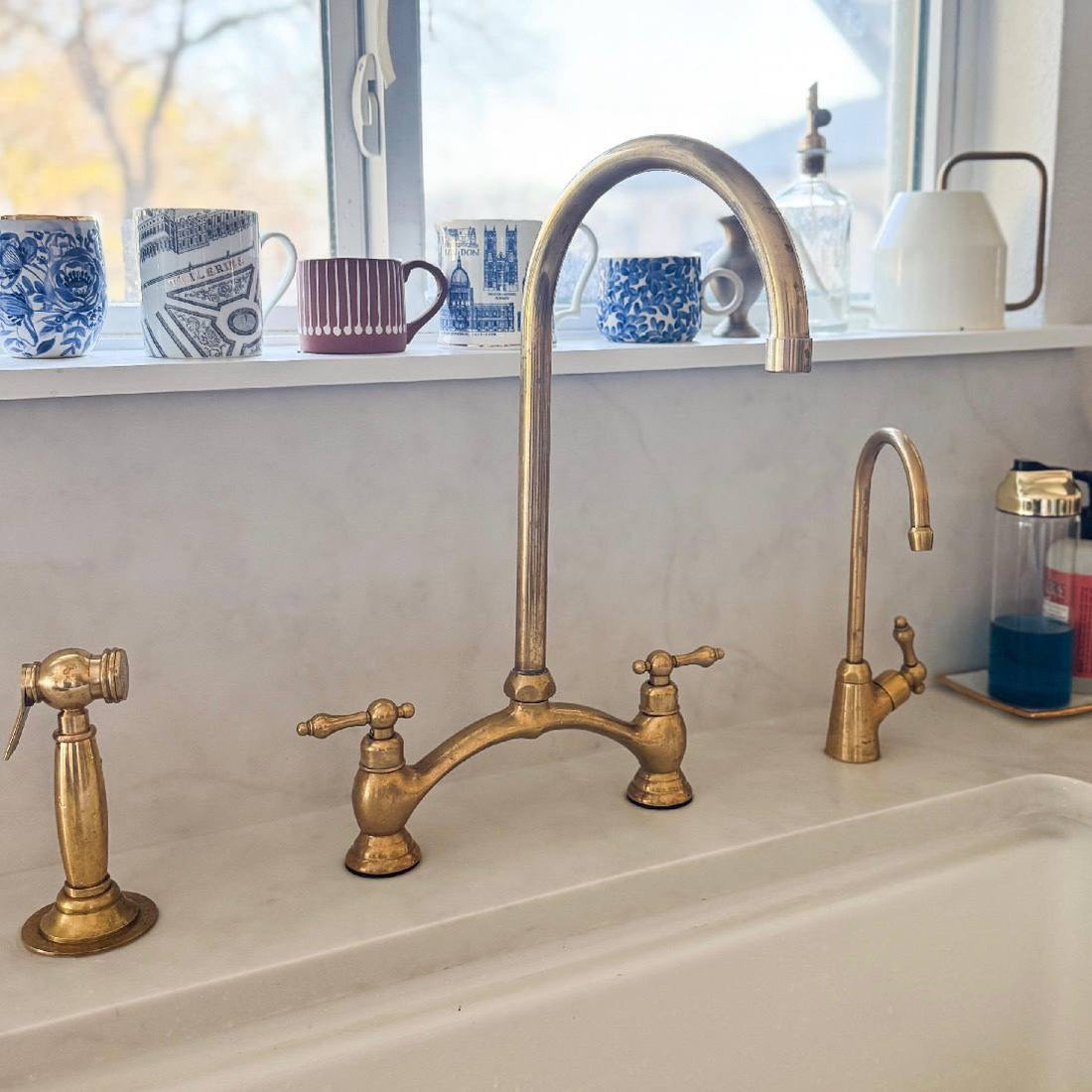 Victorian Bridge Unlacquered Brass Kitchen Faucet