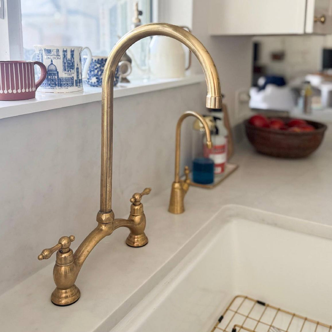 Victorian Bridge Unlacquered Brass Kitchen Faucet