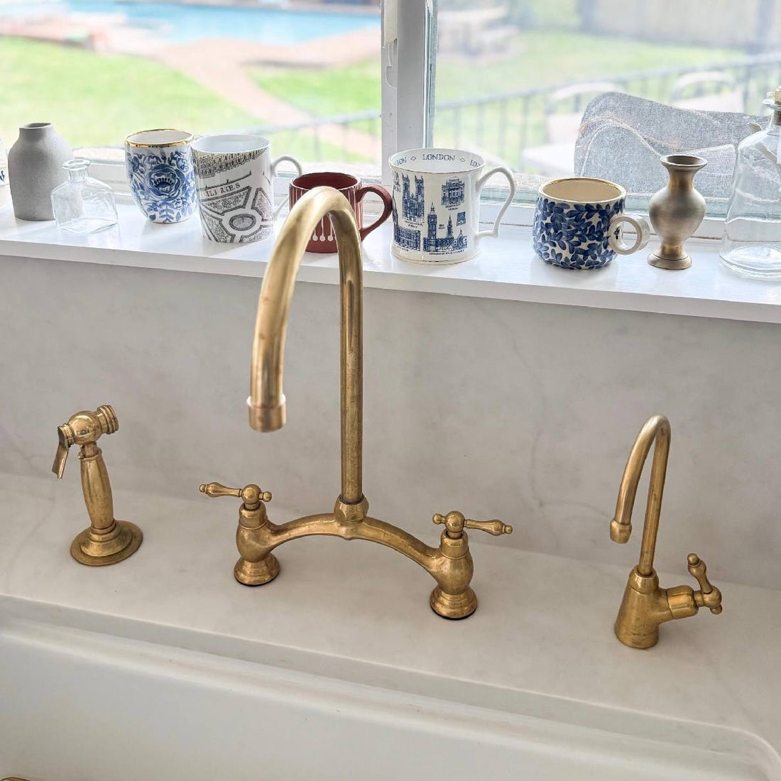 Victorian Bridge Unlacquered Brass Kitchen Faucet