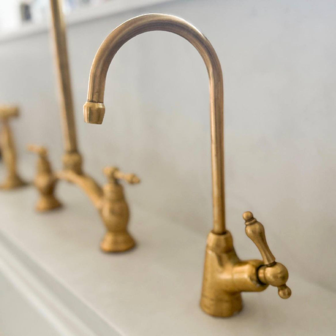 Victorian Bridge Unlacquered Brass Kitchen Faucet