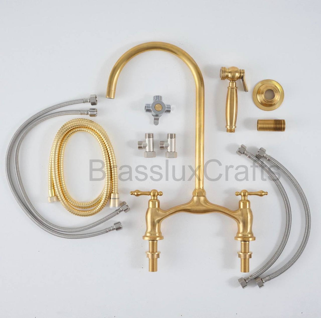 Victorian Bridge Unlacquered Brass Kitchen Faucet