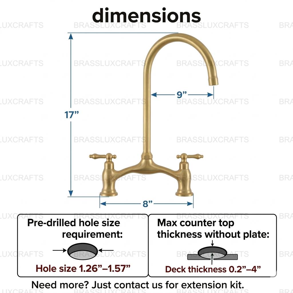 Victorian Bridge Unlacquered Brass Kitchen Faucet – Lever Handle