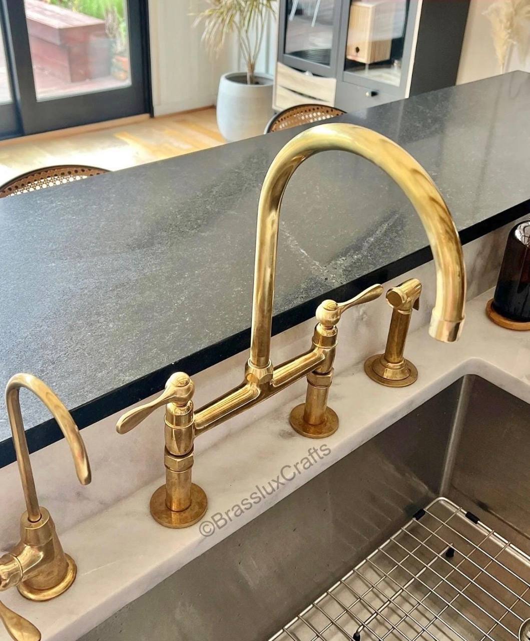 Brooklyn Bridge Unlacquered Brass Kitchen Faucet | Lever Handles