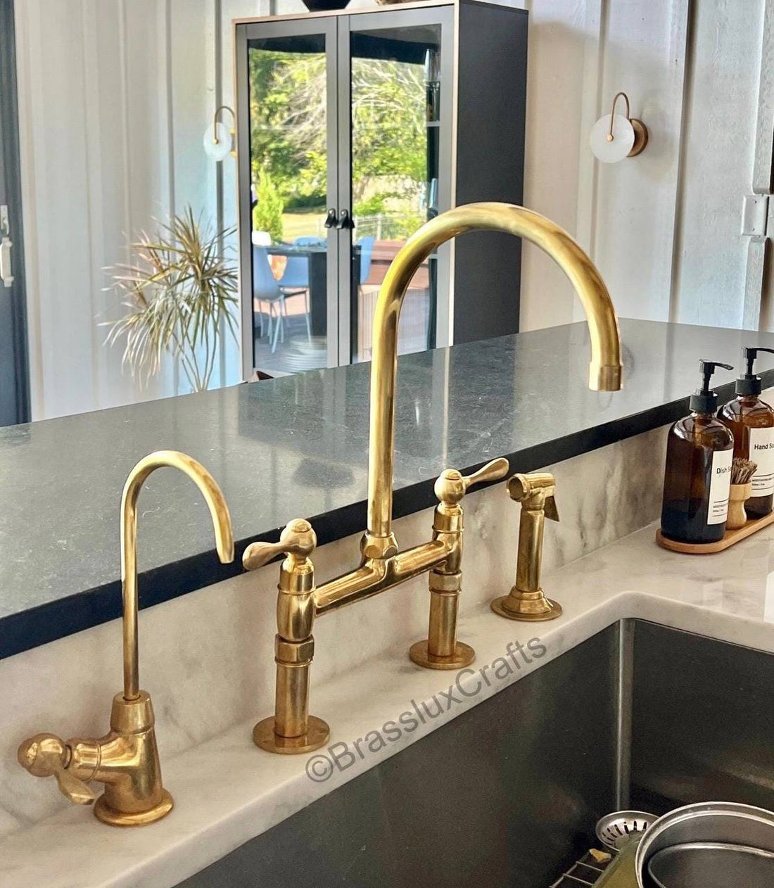 Brooklyn Bridge Unlacquered Brass Kitchen Faucet | Lever Handles