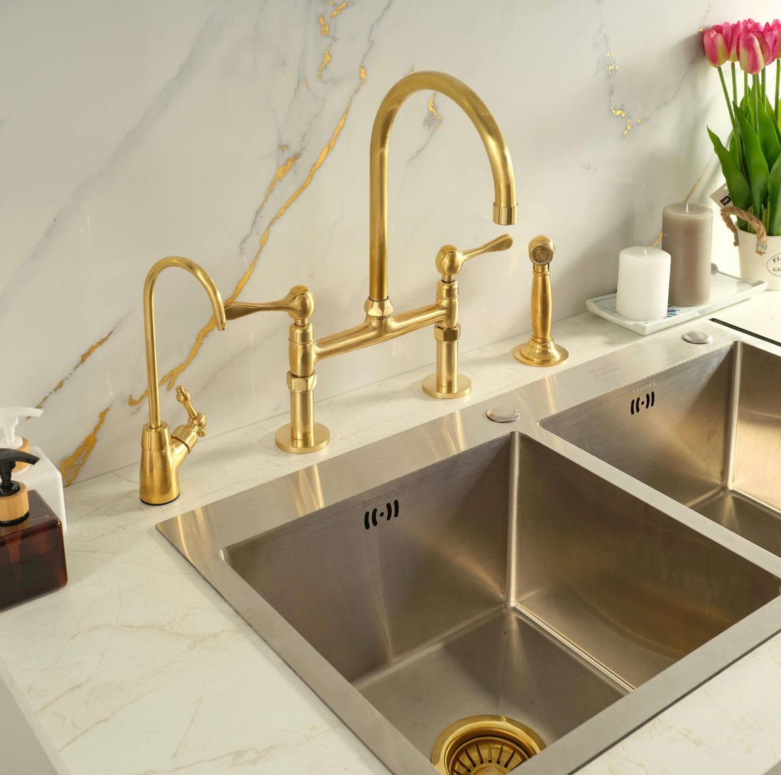 Brooklyn Bridge Unlacquered Brass Kitchen Faucet | Lever Handles