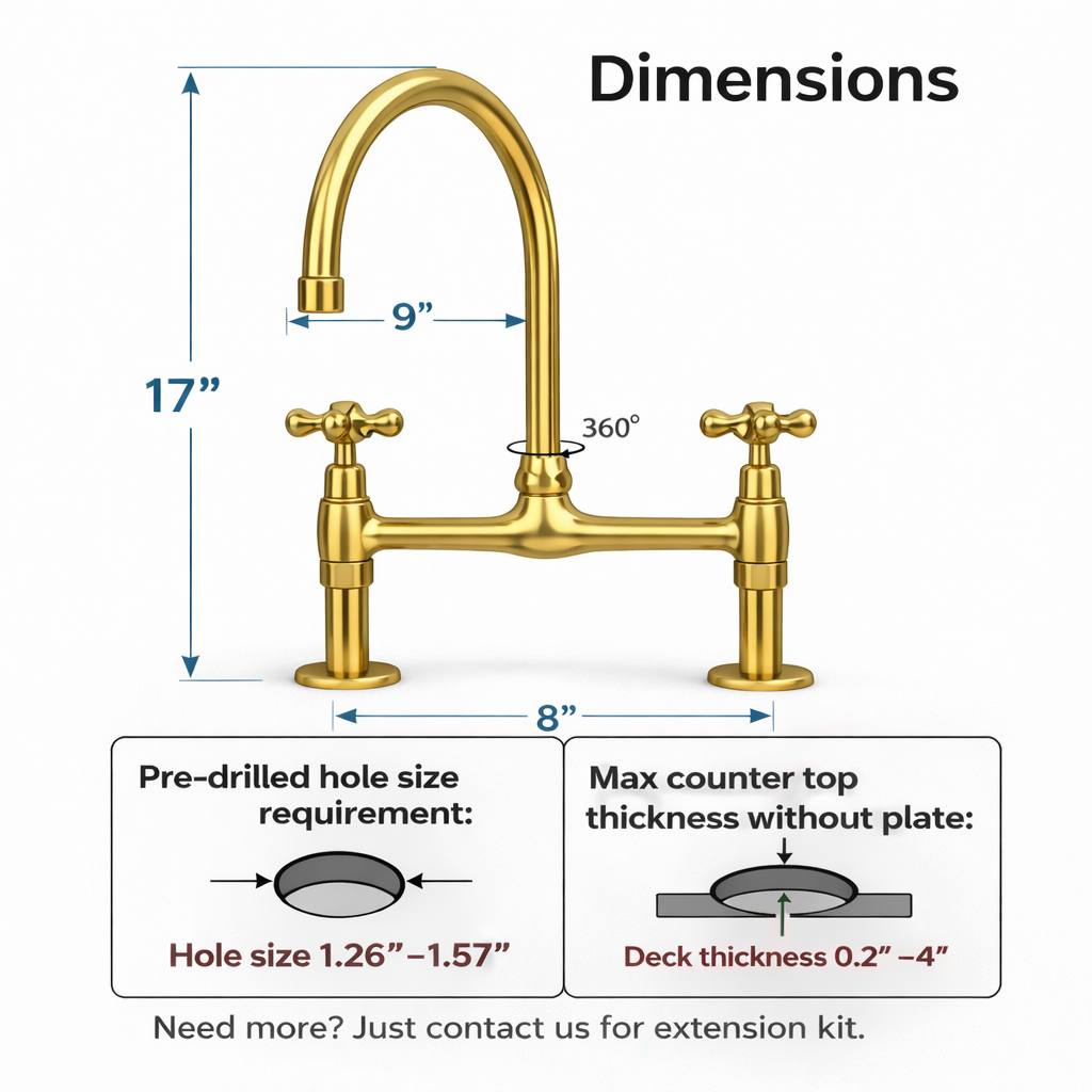 Brooklyn Bridge Unlacquered Brass Kitchen Faucet | Simple Cross Handles