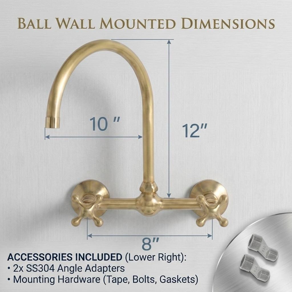 Ball Wall-Mounted Kitchen Faucet – Unlacquered Brass