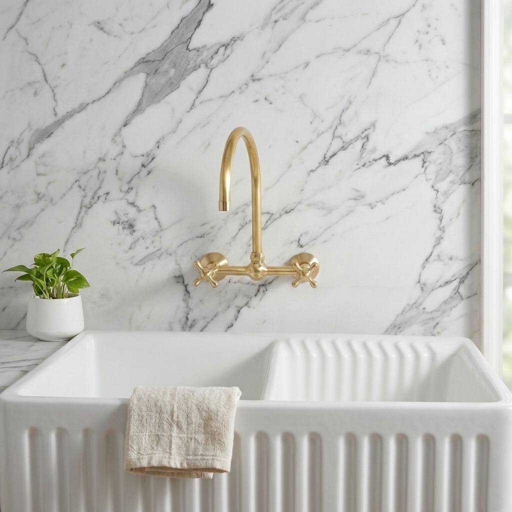 Ball Wall-Mounted Kitchen Faucet – Unlacquered Brass