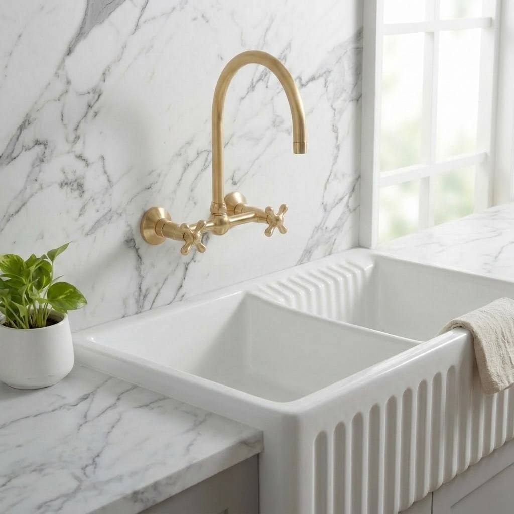 Ball Wall-Mounted Kitchen Faucet – Unlacquered Brass