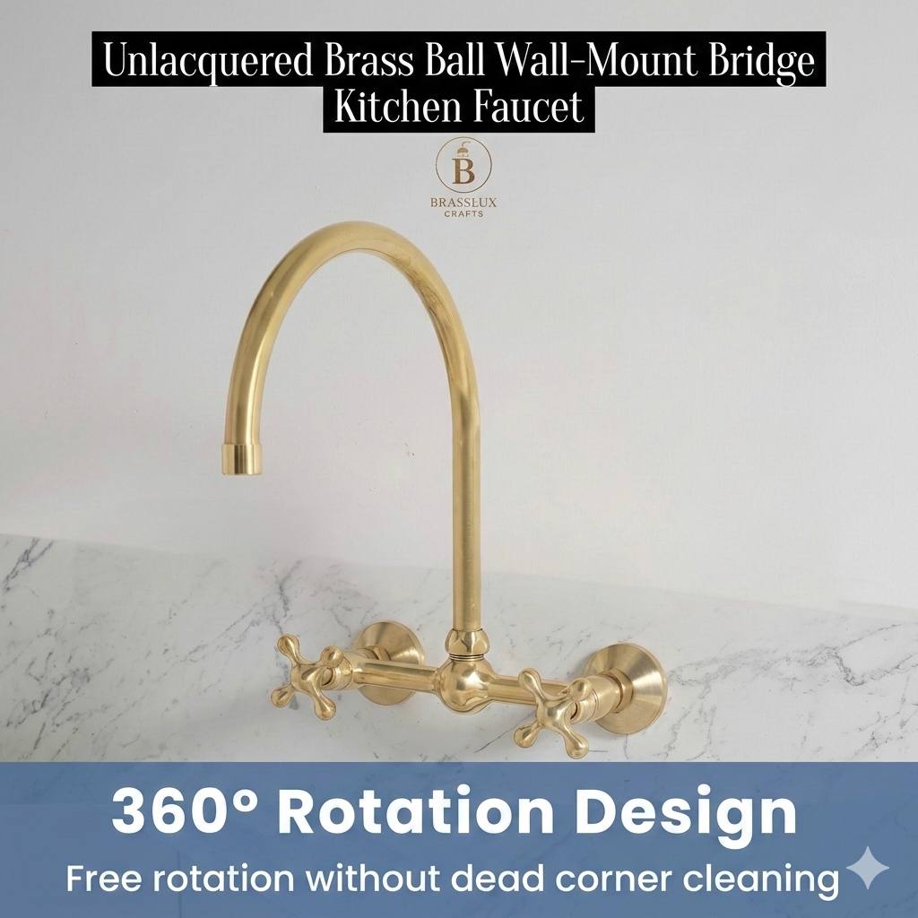 Ball Wall-Mounted Kitchen Faucet – Unlacquered Brass