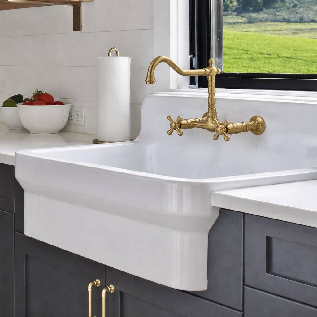 Classic Wall-Mount Unlacquered Brass Faucet | Cross Handles