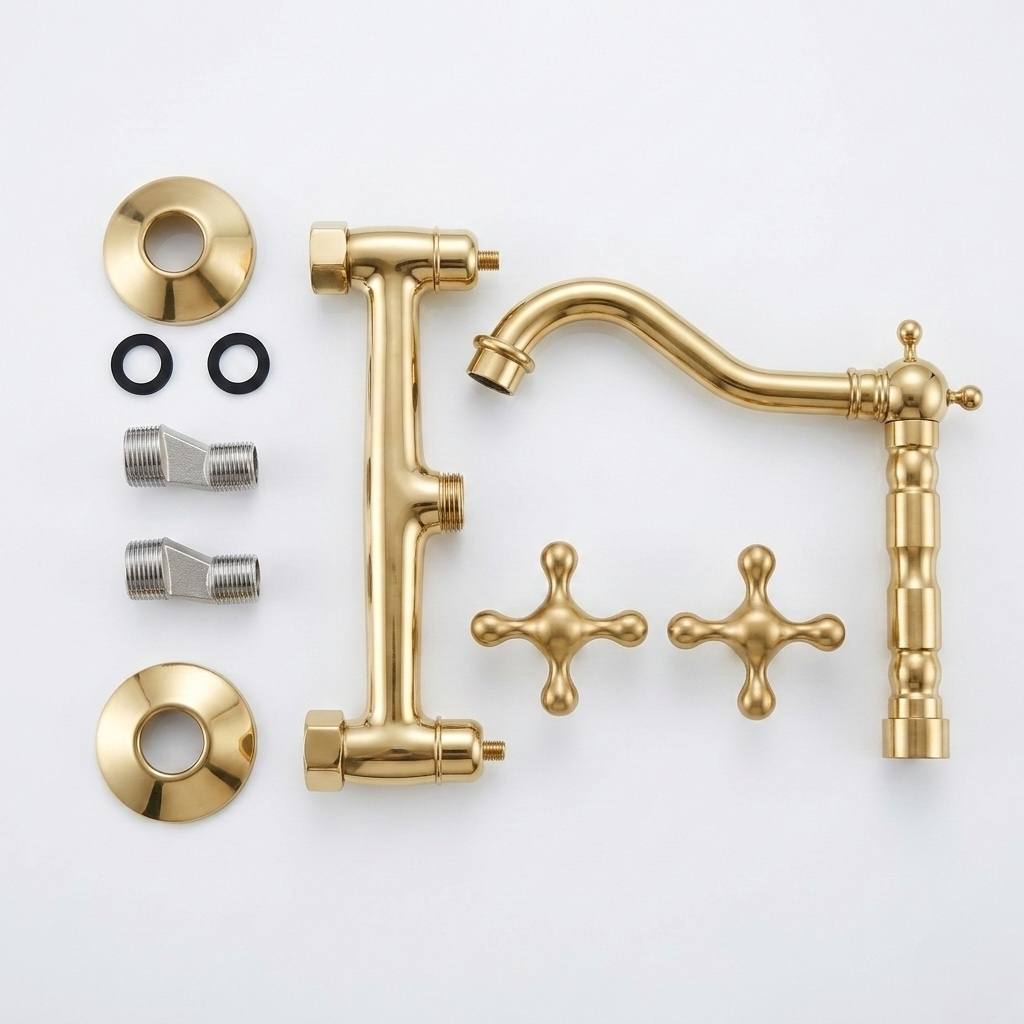Classic Wall-Mount Unlacquered Brass Faucet | Cross Handles