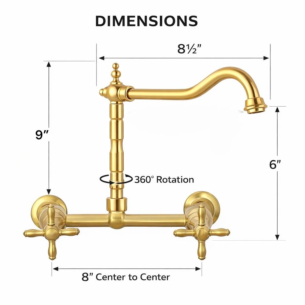 Classic Wall-Mount Unlacquered Brass Faucet | Cross Handles