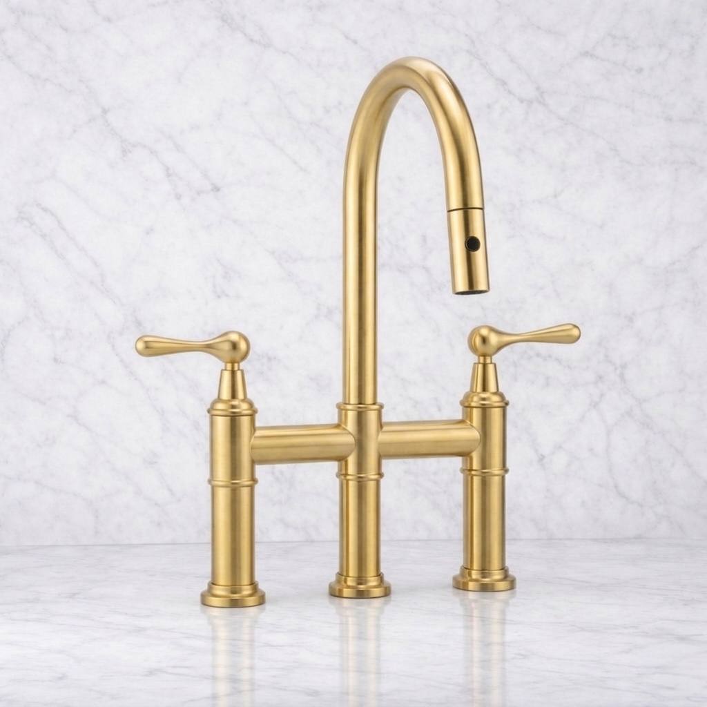 Fremont 3 Holes Pull-Down Bridge Faucet | Unlacquered Brass