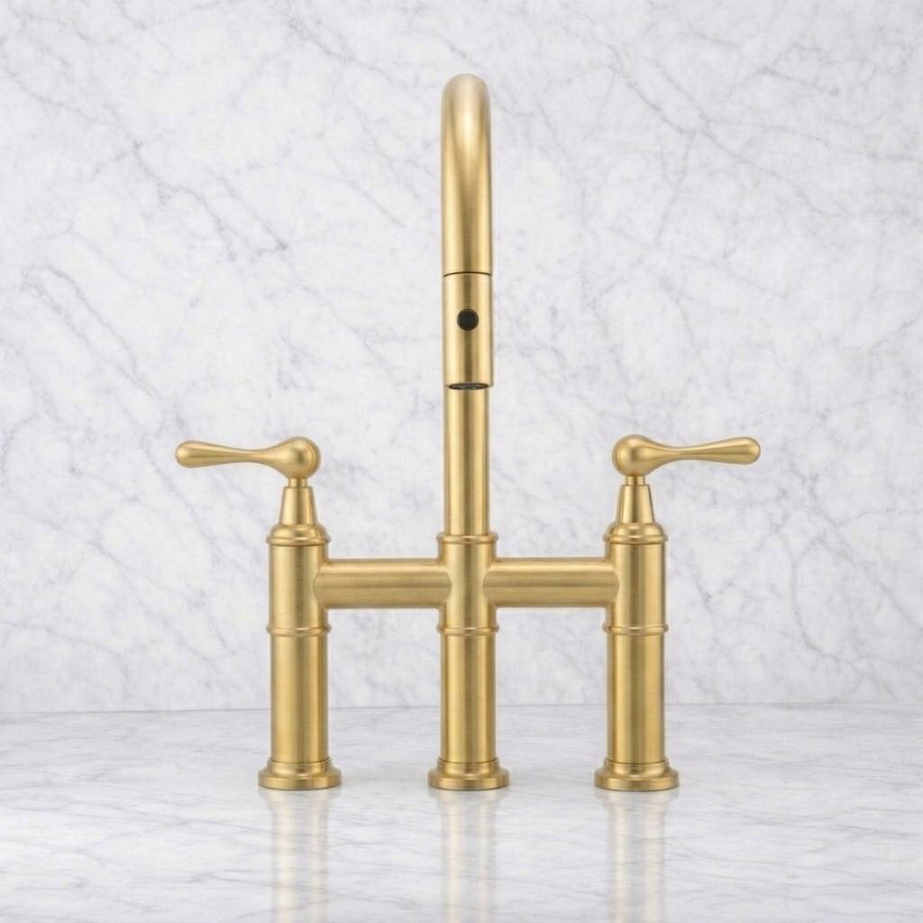 Fremont 3 Holes Pull-Down Bridge Faucet | Unlacquered Brass