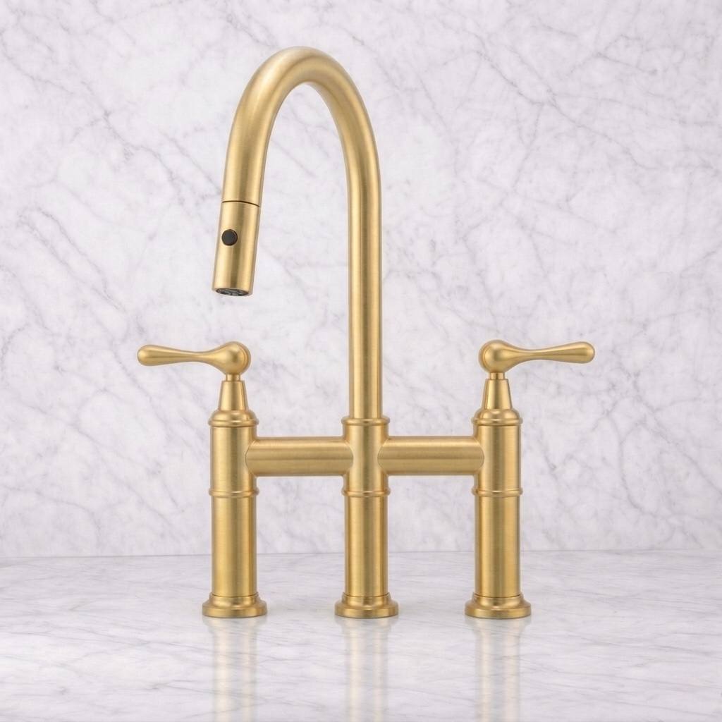 Fremont 3 Holes Pull-Down Bridge Faucet | Unlacquered Brass