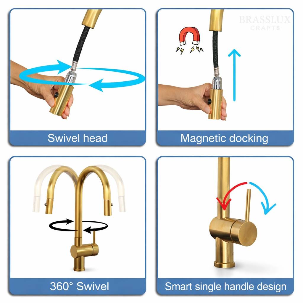 Irving Pull-Down Unlacquered Brass Kitchen Faucet