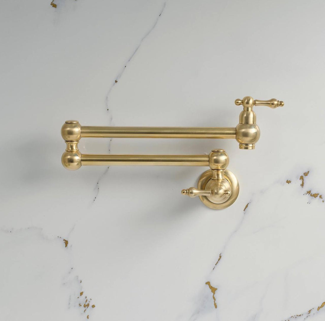 Haven Unlacquered Brass Wall Mount Pot Filler | Mini Lever Handle