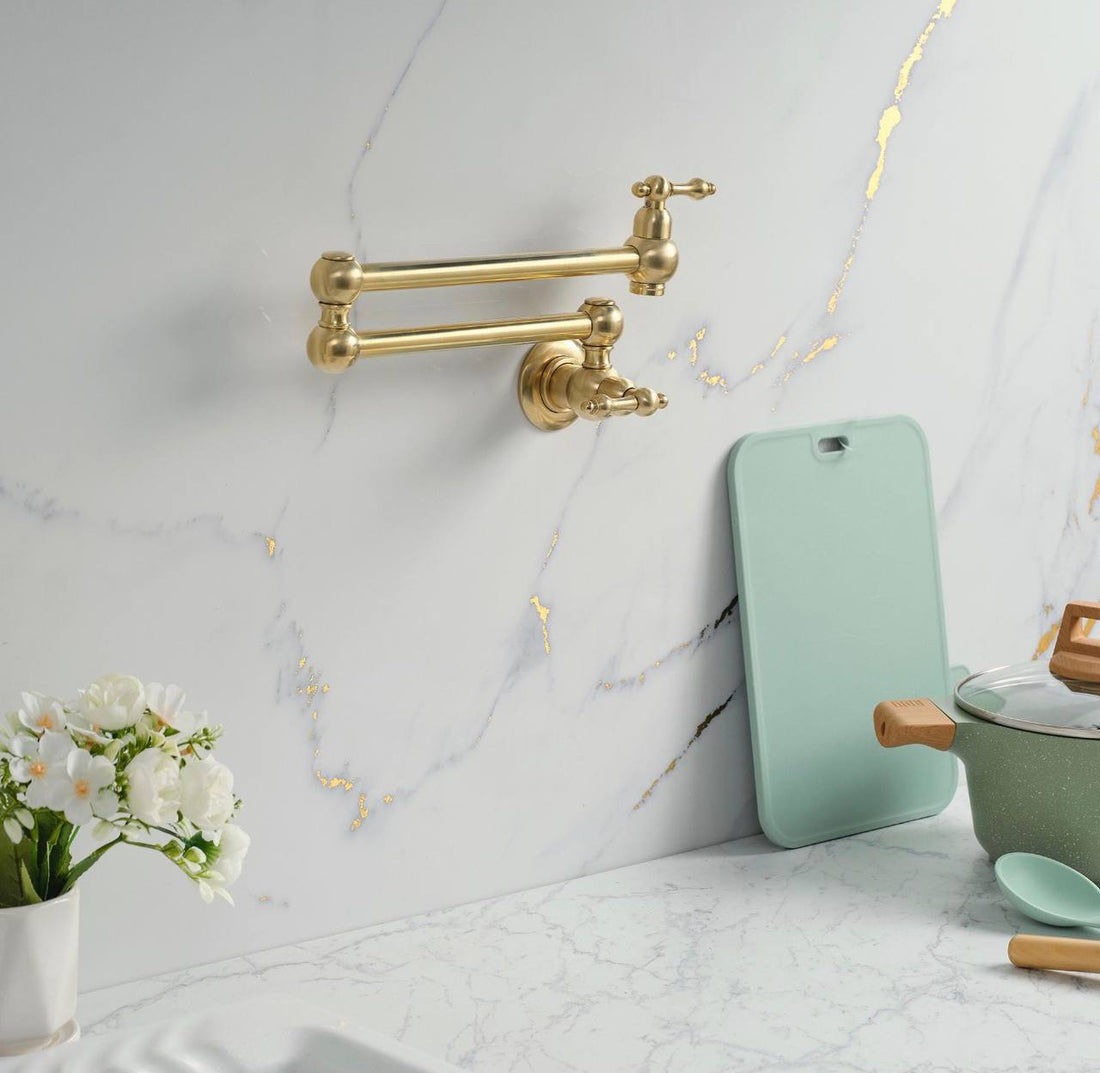 Haven Unlacquered Brass Wall Mount Pot Filler | Mini Lever Handle