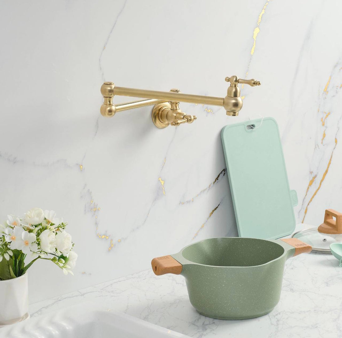 Haven Unlacquered Brass Wall Mount Pot Filler | Mini Lever Handle