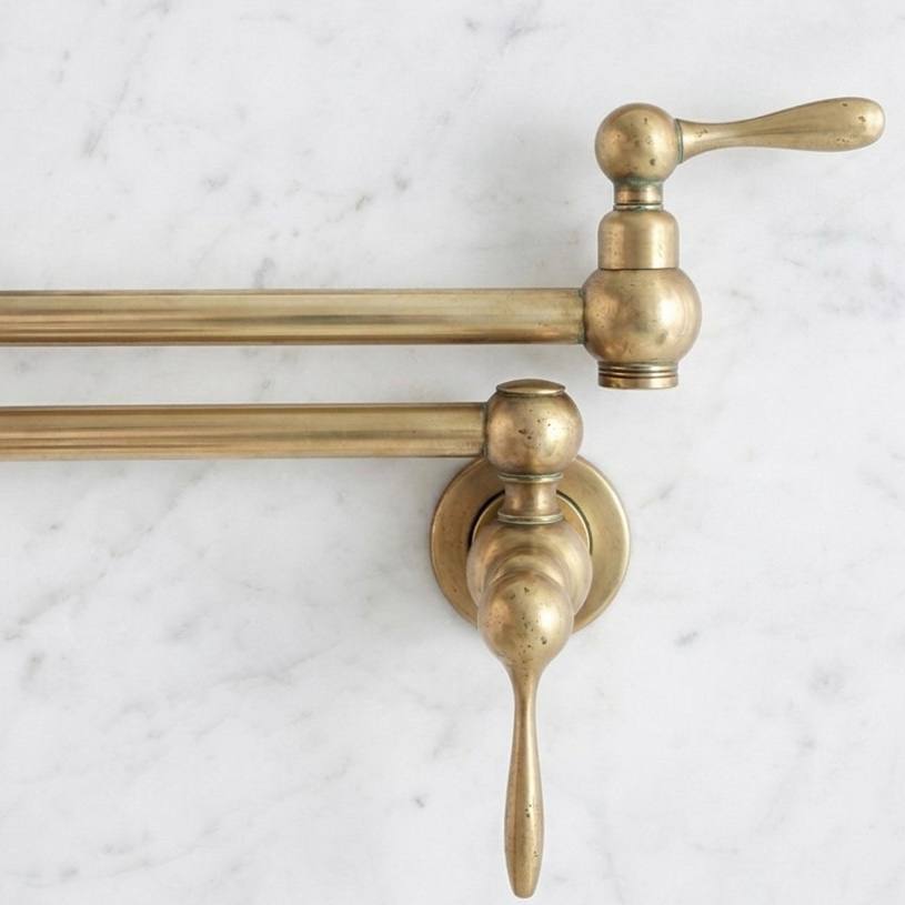 Haven Unlacquered Brass Wall Mount Pot Filler | Lever Handle