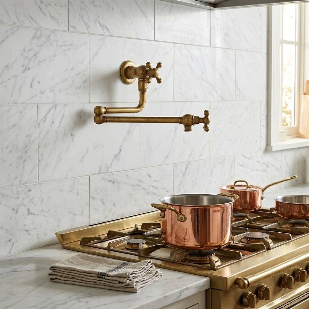 Albany Unlacquered Brass Wall Mount Pot Filler Faucet