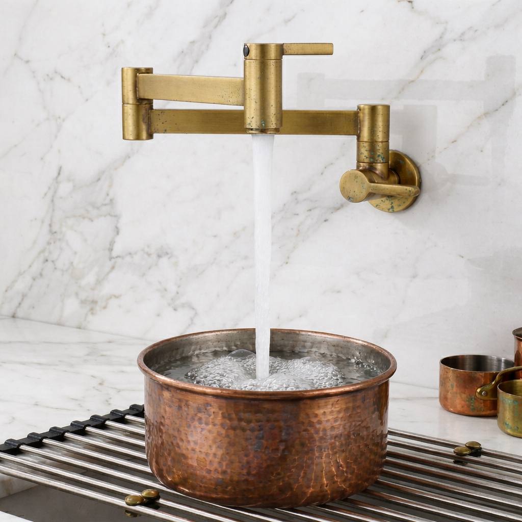 Taous Unlacquered Brass Wall Mount Pot Filler Faucet