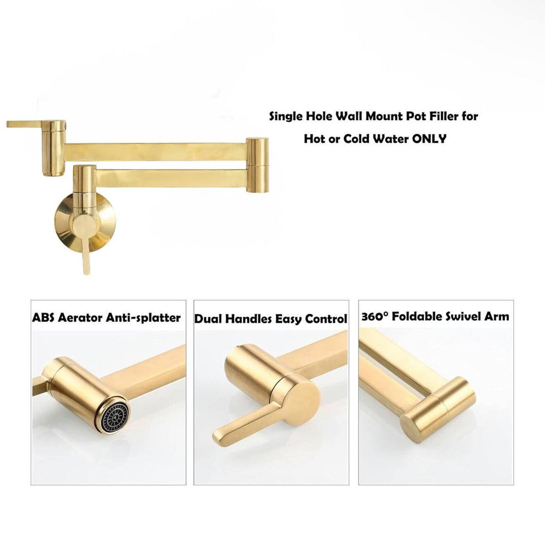 Taous Unlacquered Brass Wall Mount Pot Filler Faucet