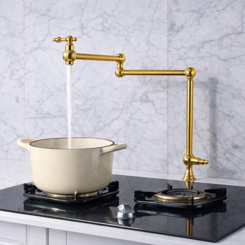 Deck-Mount Unlacquered Brass Pot Filler Faucet