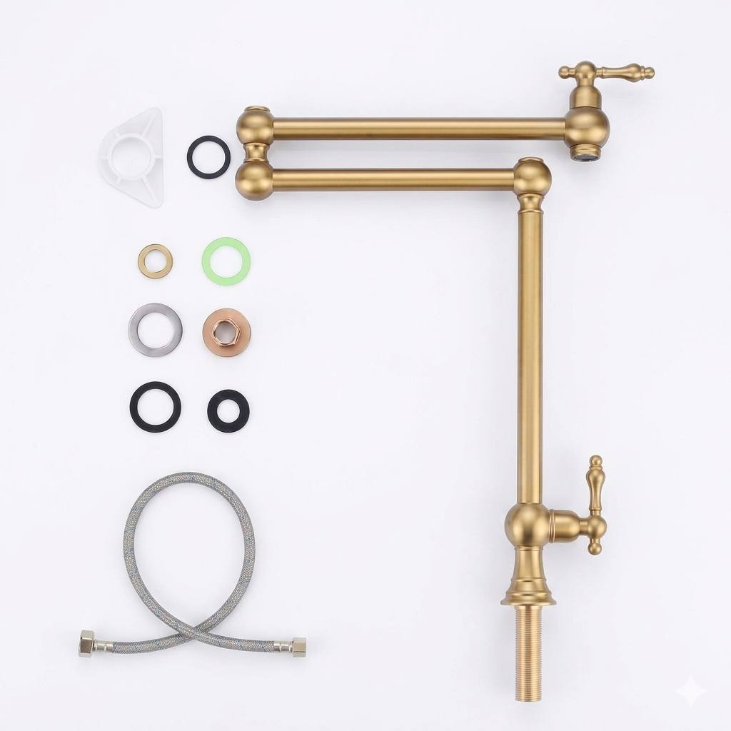 Deck-Mount Unlacquered Brass Pot Filler Faucet