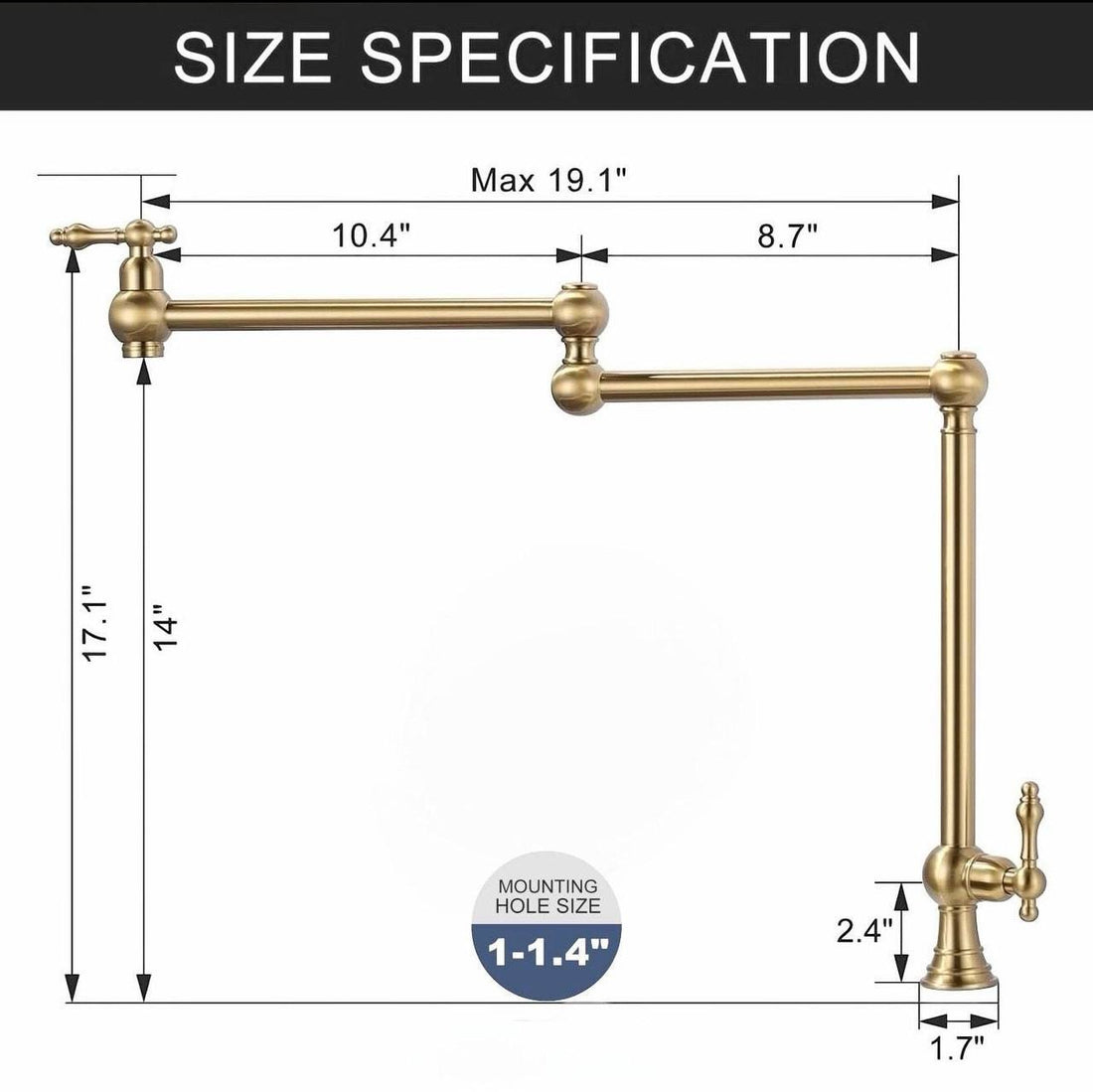 Deck-Mount Unlacquered Brass Pot Filler Faucet